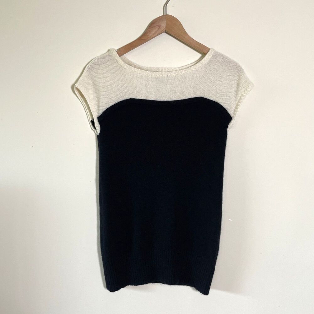 Banana Republic Women's 100% Cashmere Colorblock Sweater Top XS Black Ivory